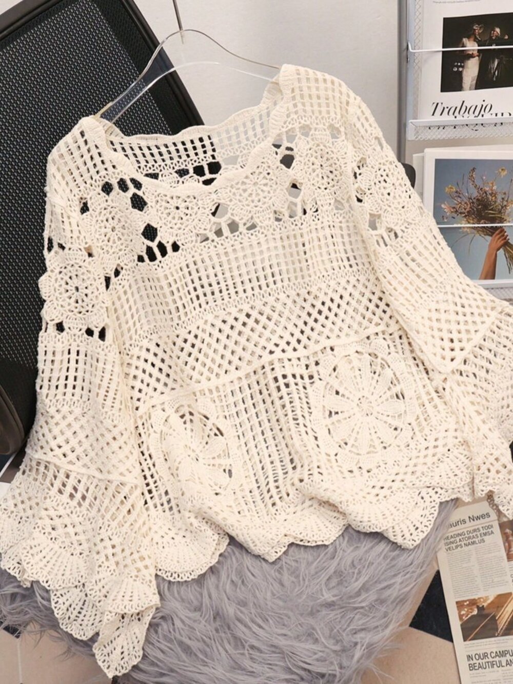 Apricot Bohemian Women's Crochet Hollow Knit Pullover Sweater